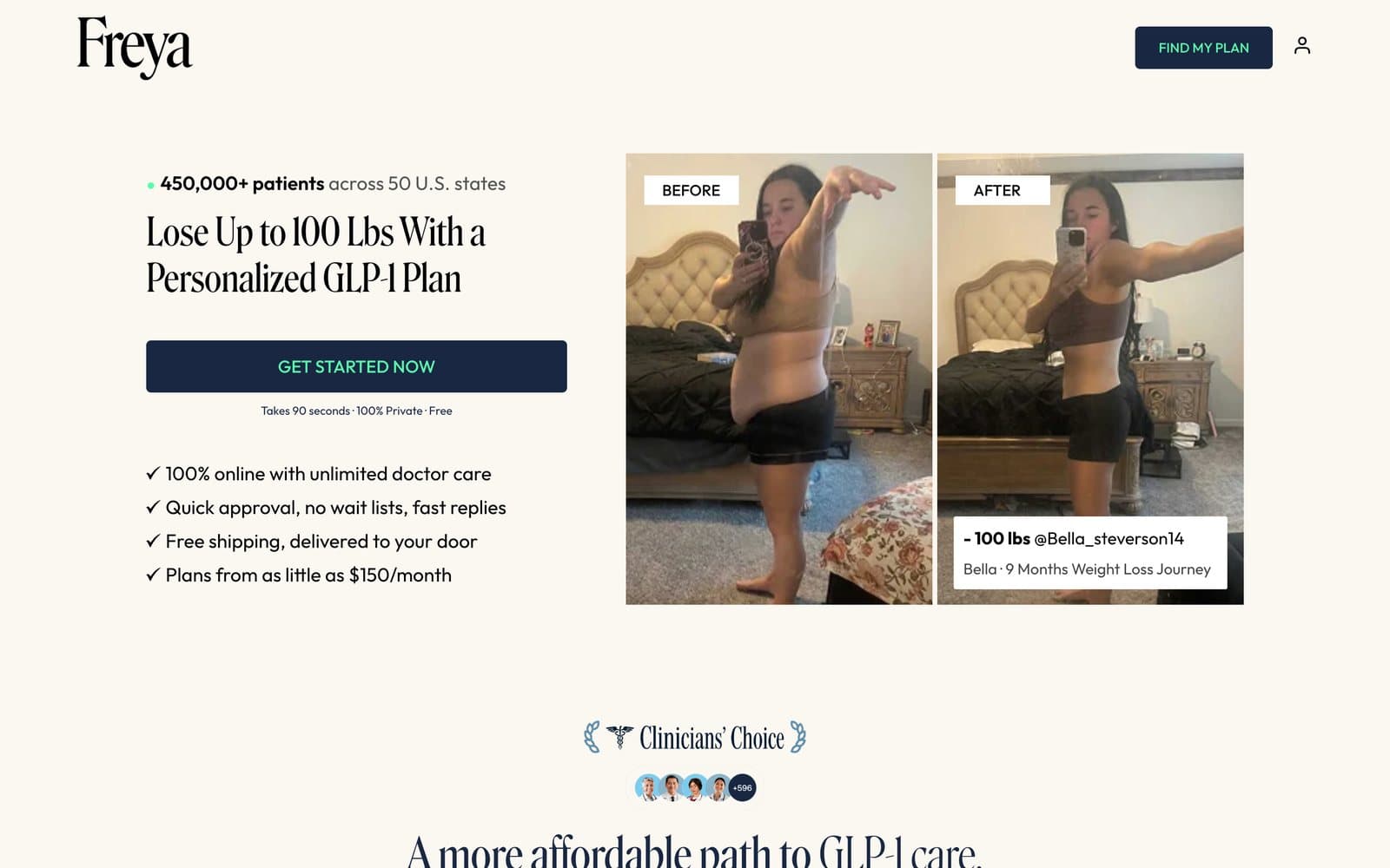 The Freya Meds landing page