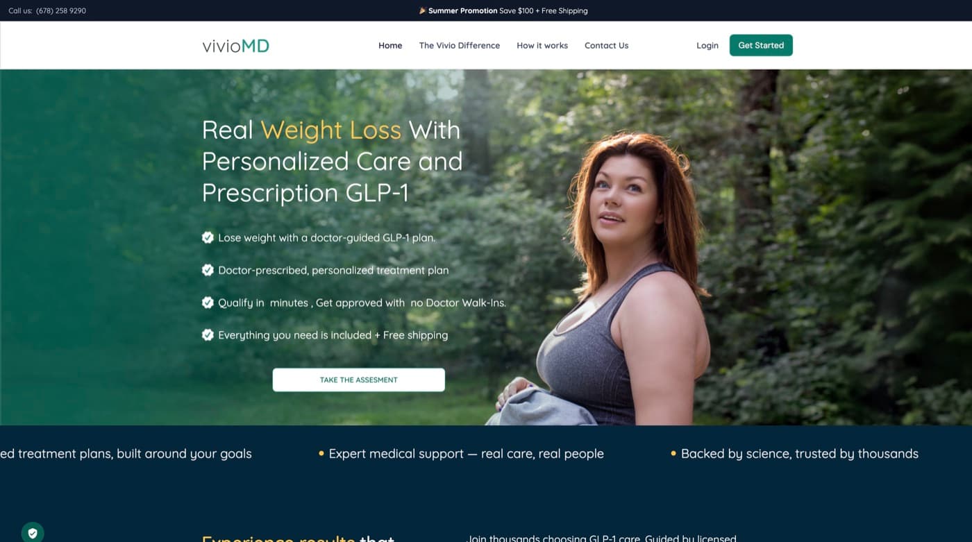 The VivioMD landing page