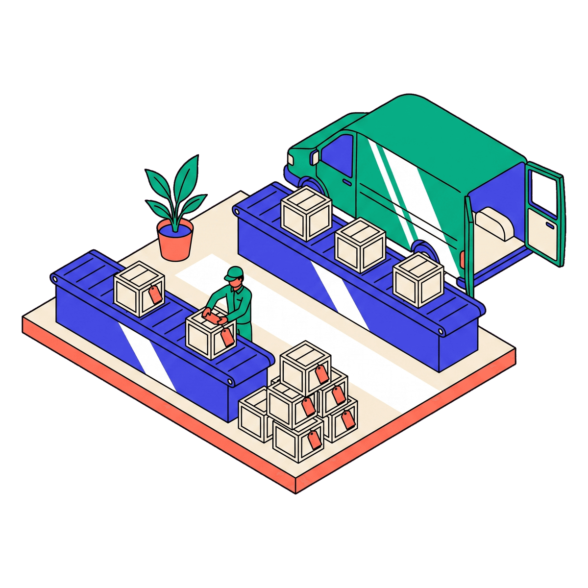 A customs hall where every crate on one belt is tagged and held unopened while identical crates on the next belt roll into a van